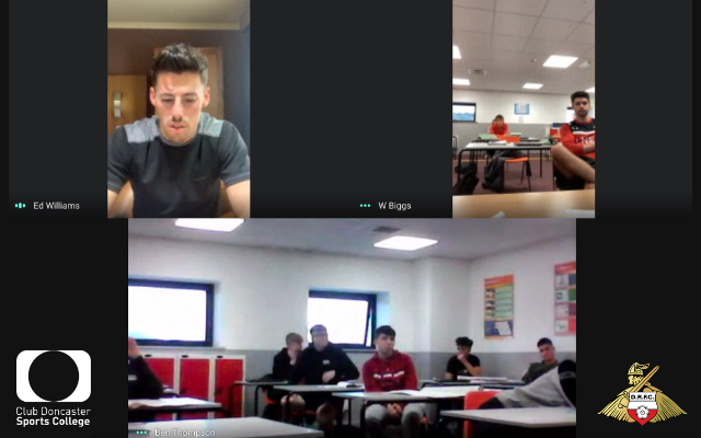 Doncaster Rovers midfielder Ed Williams makes virtual player appearance at Club Doncaster Sports College
