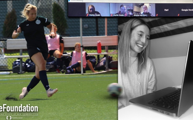 Mental health campaigner Chloe Bellerby joins Kicks participants and college students for chat around Time to Talk Day